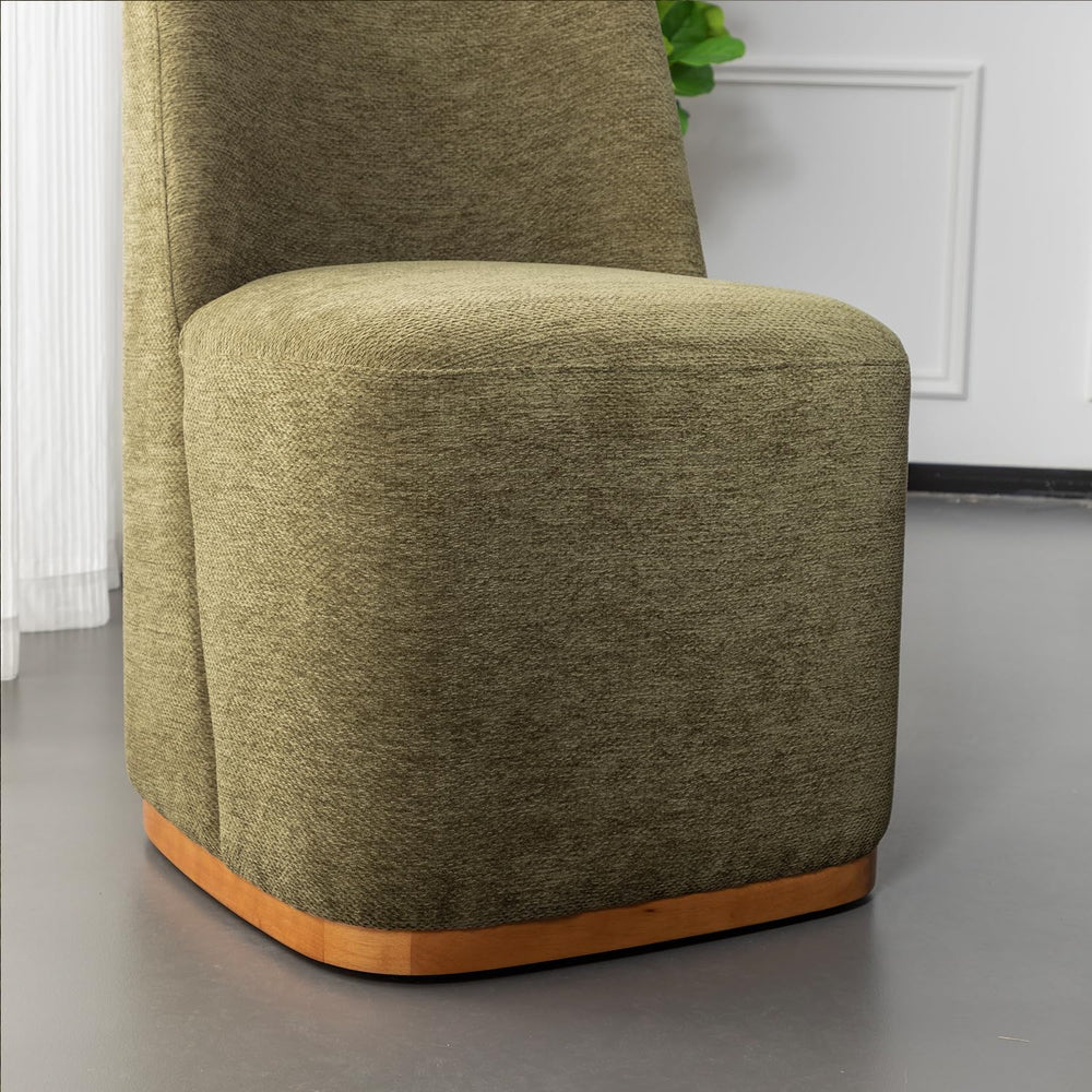 Chenille Rolling Dining Chairs with Casters Set of 2, Modern Upholstered Kitc...