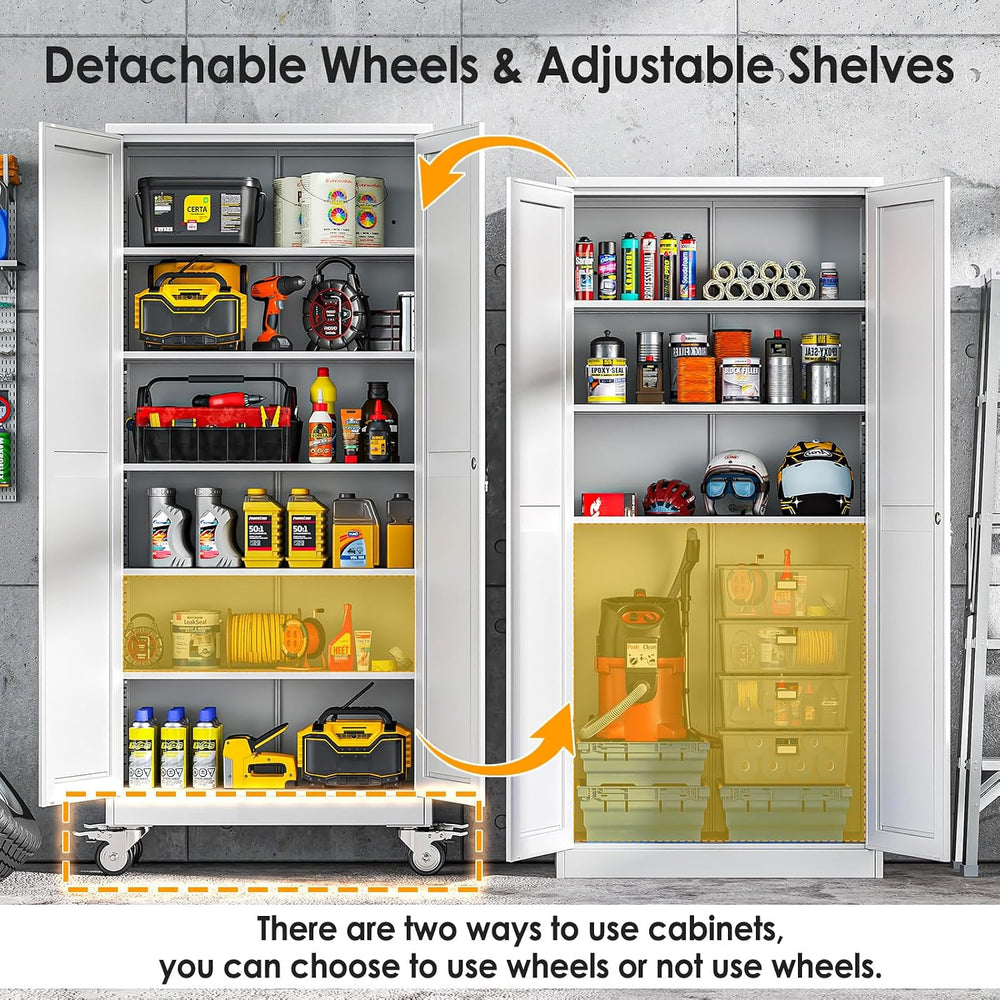 PAOFIN 75''H Metal Garage Storage Cabinet with Wheels,Steel File Cabi...