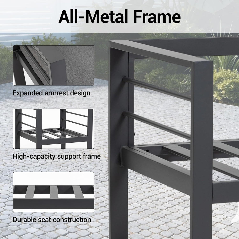 Modern Outdoor Patio Armchair Set of 2, Heavy Duty Metal Frame with Wide Armr...