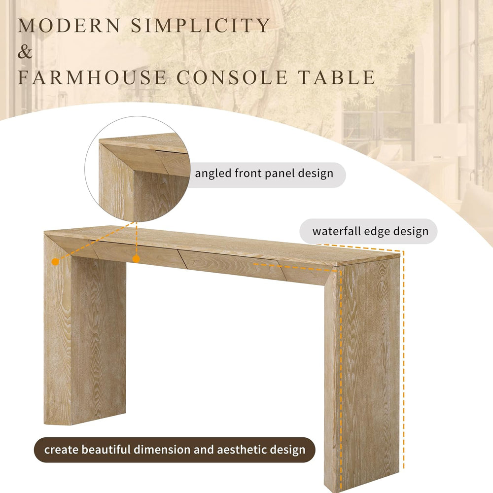 Merax Modern Entryway Table with 2 Concealed Drawers, Natural | Long Farmhous...