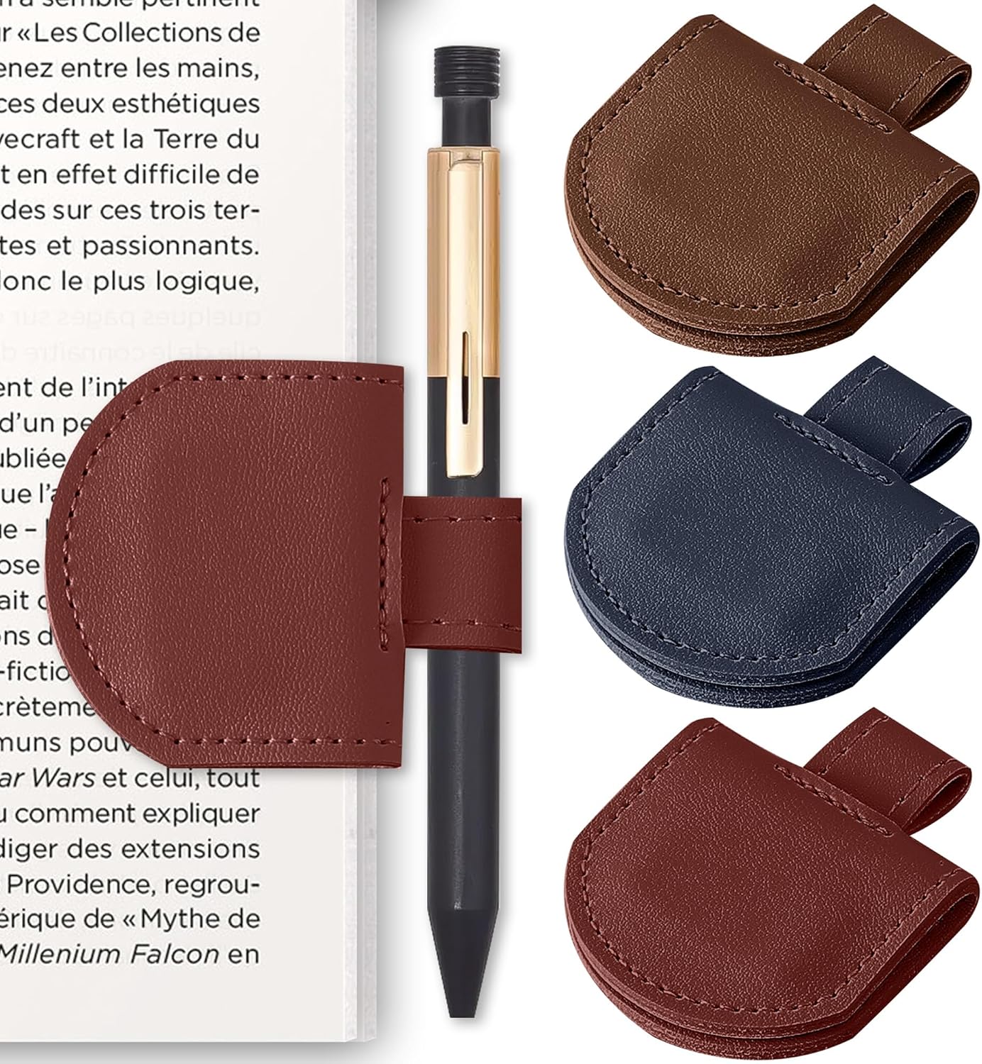 SESENSE Magnetic Pen Holder for Notebook - 3 Pcs Leather Magnetic Bookmarks Holder for Reading Women, Book Lover Gifts for Bookish, Standard Size