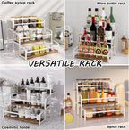 3-Tier Coffee Syrup Rack for Countertop, Large Capacity 12-Bottles Syrup Stand with Wood Shelf & Metal Frame for Coffee Bar, Premium White Coffee Organizer Station/Wine Rack for Kitchen Storage