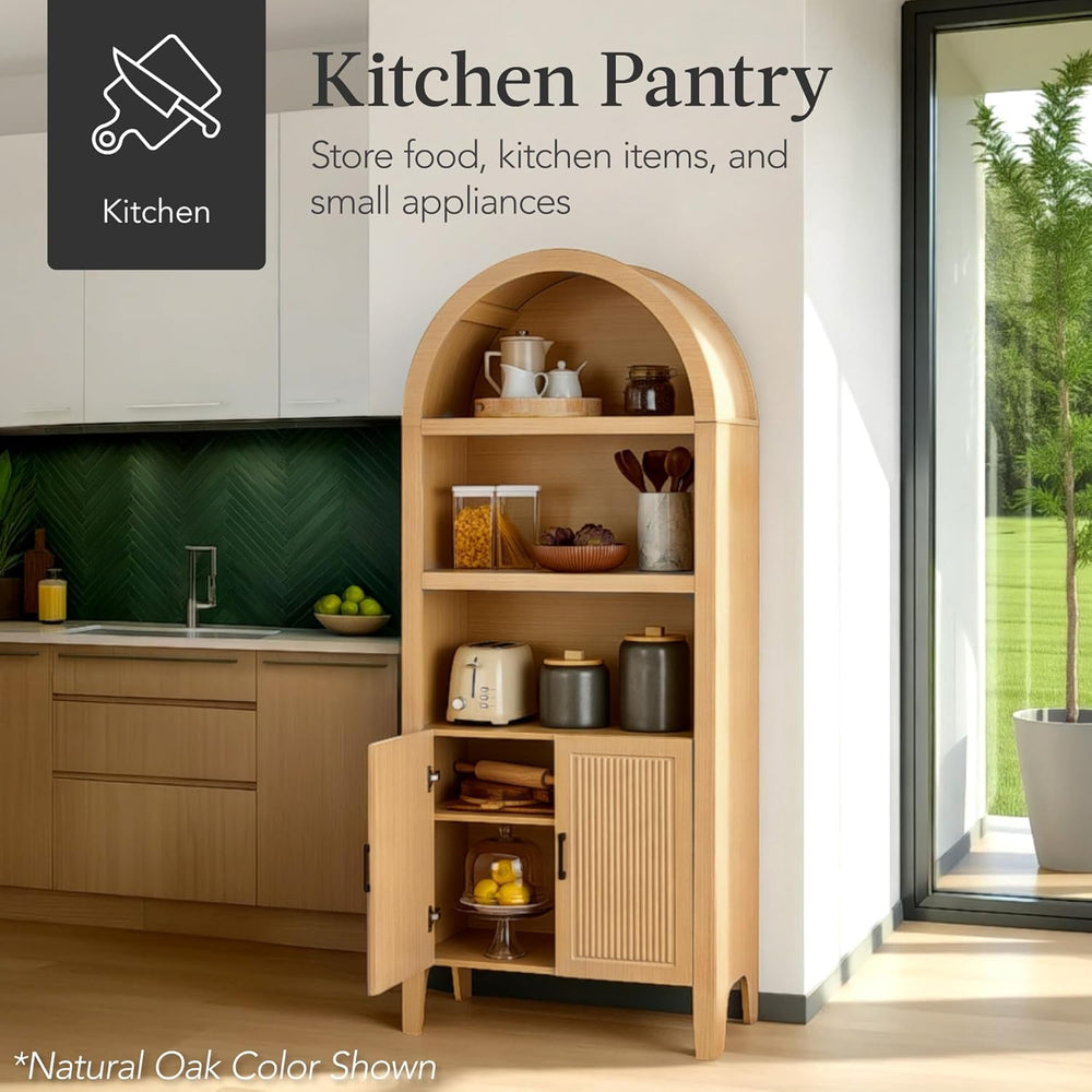 Best Choice Products 72" Tall Arched Pantry Cabinet w/Reeded Doors, 5-Ti...