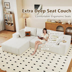 96" Modular Sectional Couch, Boneless L Shaped Cloud Sofa with Chaise Lounge, Corduroy Upholstered Couches Memory Foam Deep Seat, No Assembly Required, Ideal for Living Room(White, Left Facing)