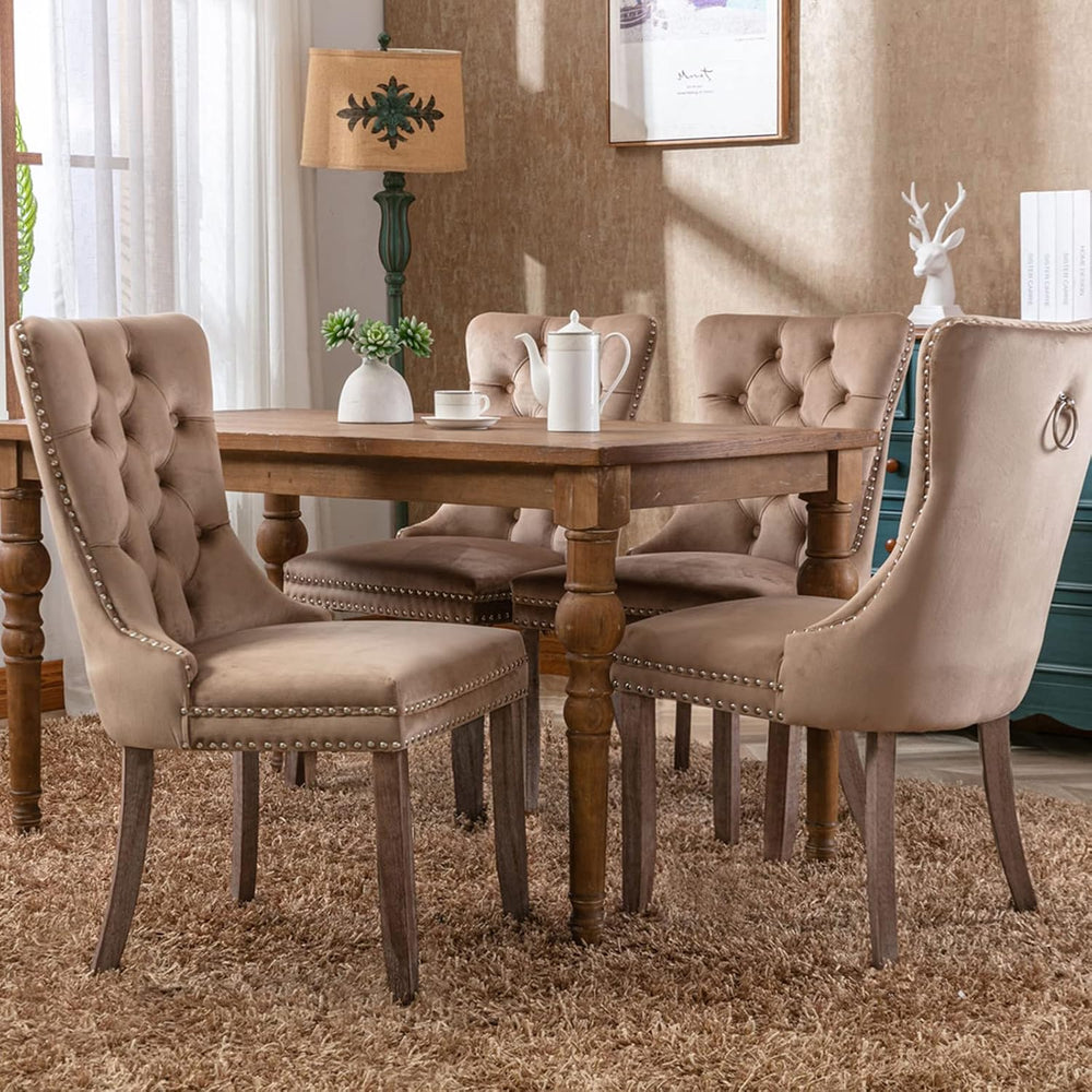 Espresso Brown Mid Century Modern Dining Chairs Set of 8, Velvet Upholstered ...