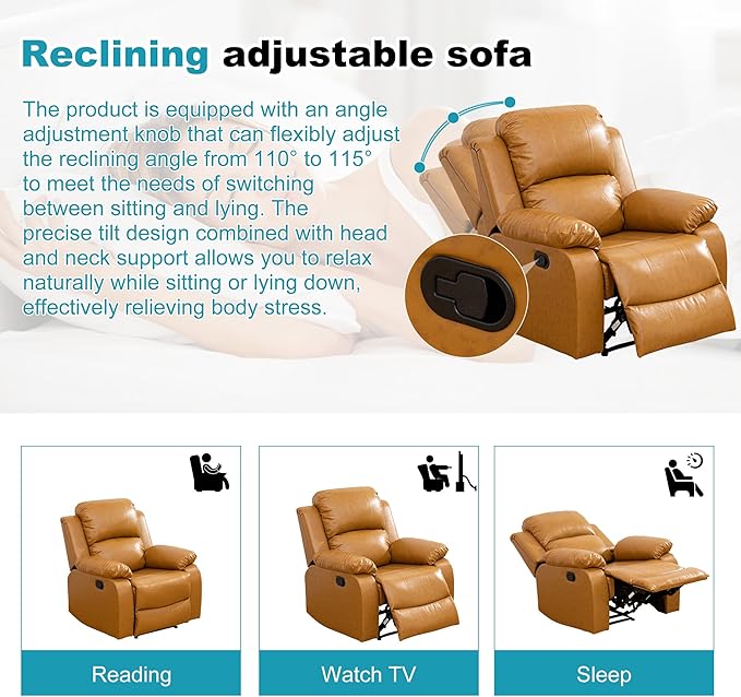 Recliner Sofa Set Couches for Living Room Chair Semi PU Fabric Living Room Furniture Sets, Adjusted Reclining Couch Furniture Sofa Set for Theater Seating, Ginger