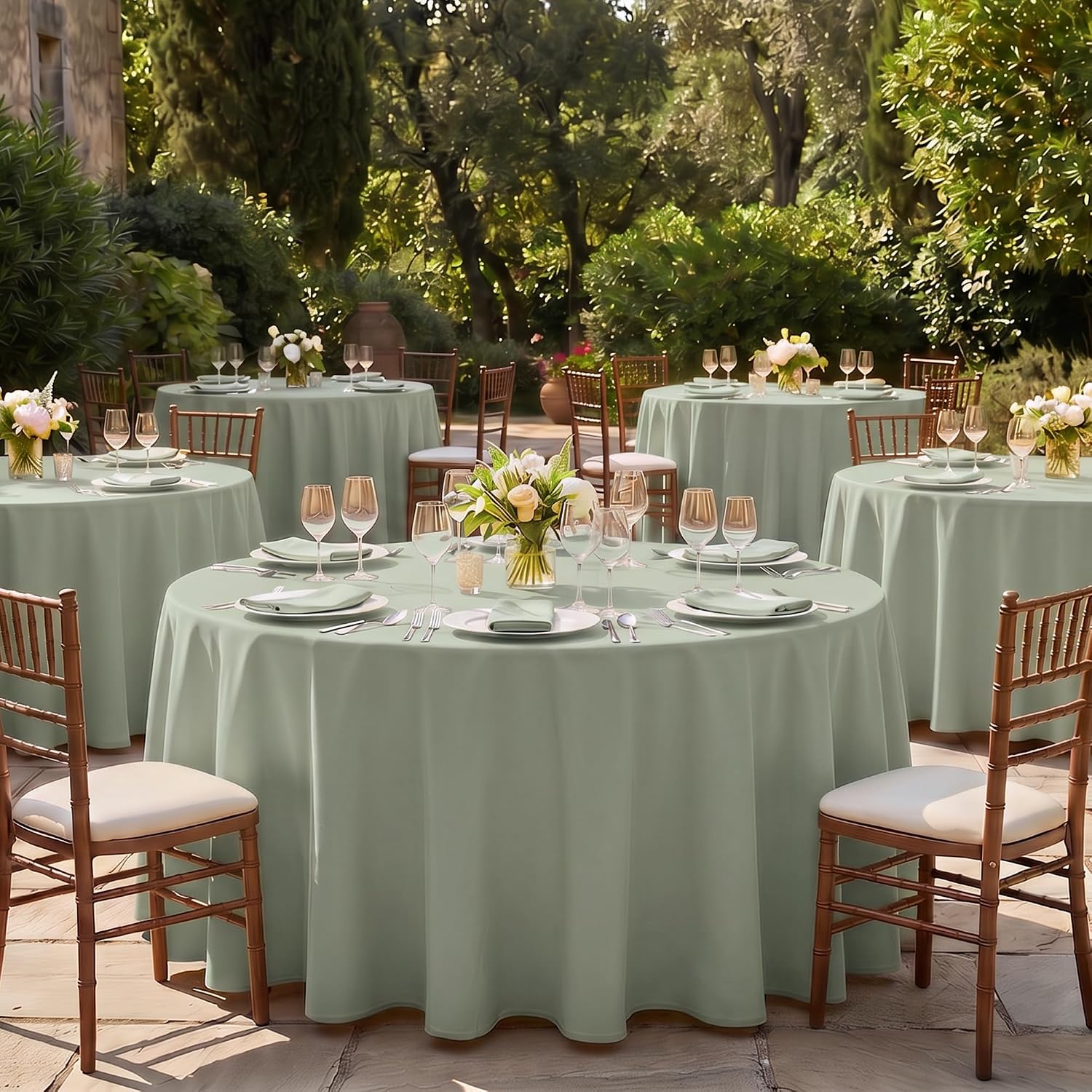 Fitable 6 Pack Sage Green Round Tablecloths - 120 Inches in Diameter | Wrinkle & Stain Resistant, Washable Polyester Fabric, For Wedding Party Banquet Formal Events Fall Thanksgiving Harvest