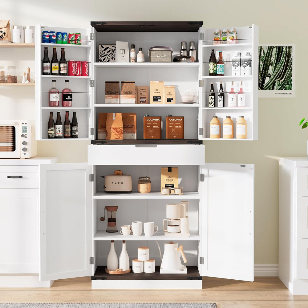 GRUSIGN 72" Kitchen Pantry Storage Cabinet with Doors and Shelves, Wood ...