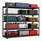 72'' Garage Storage Shelves, 5 tier Shelving Unit Metal, Adjustable, Double-Layer Column with Reinforced Ribs, Heavy-Duty, Capable of Bearing 3000 lbs, Suitable for Garage, Warehouse, Kitchen Storage