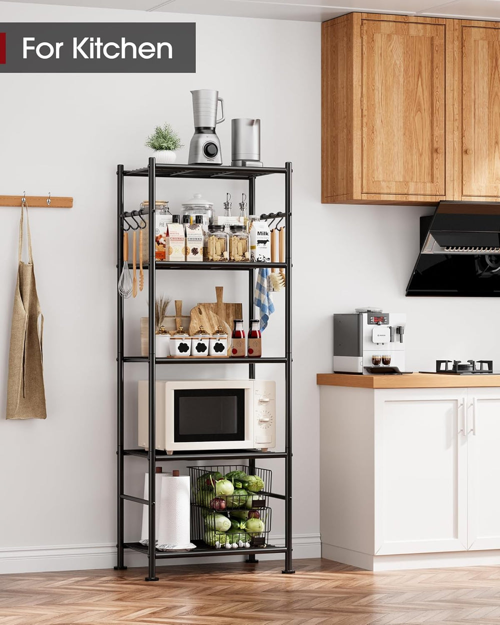 Sakugi Storage Shelves - 5-Tier Large Capacity Shelf Organizer with Hooks, He...