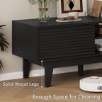 Fluted TV Stand for 55 65 Inch TV, Mid Century Modern Entertainment Center with Shelves, Cabinets & Sliding Doors, TV Media Console Table with Wood Feet & Cord Holes for Living Room, Bedroom, Black