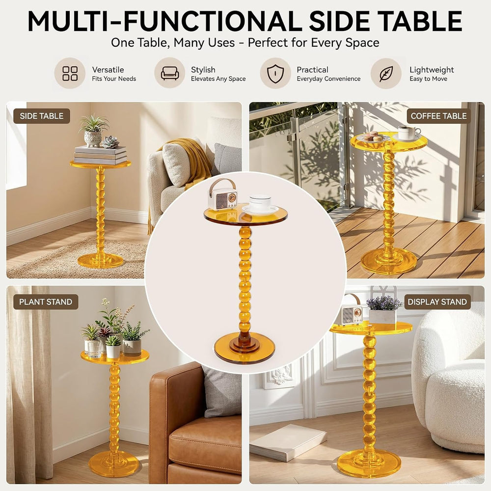 Acrylic Round Side Table Clear End Stand with Column Base Transparent Modern ...