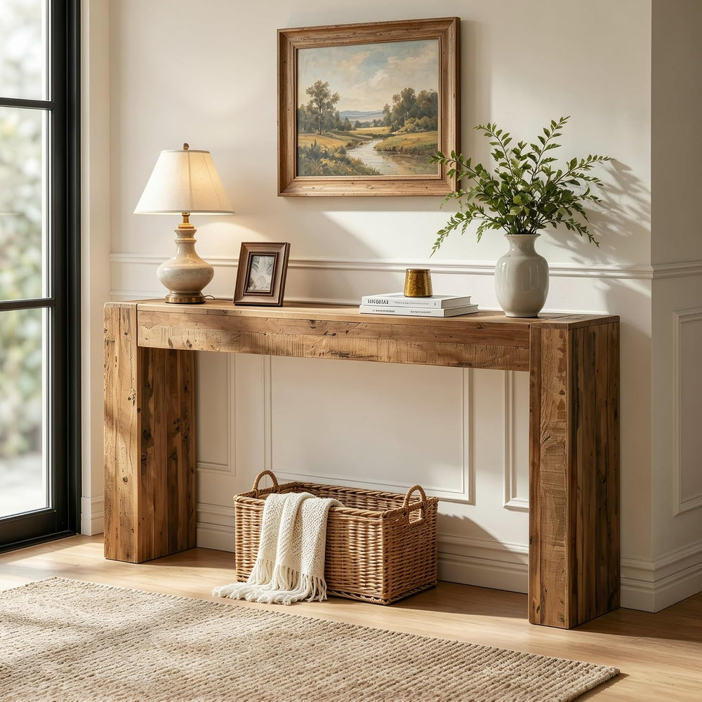 Reclaimed Solid Wood Console Table, 63" Long Farmhouse Entryway Table | ...