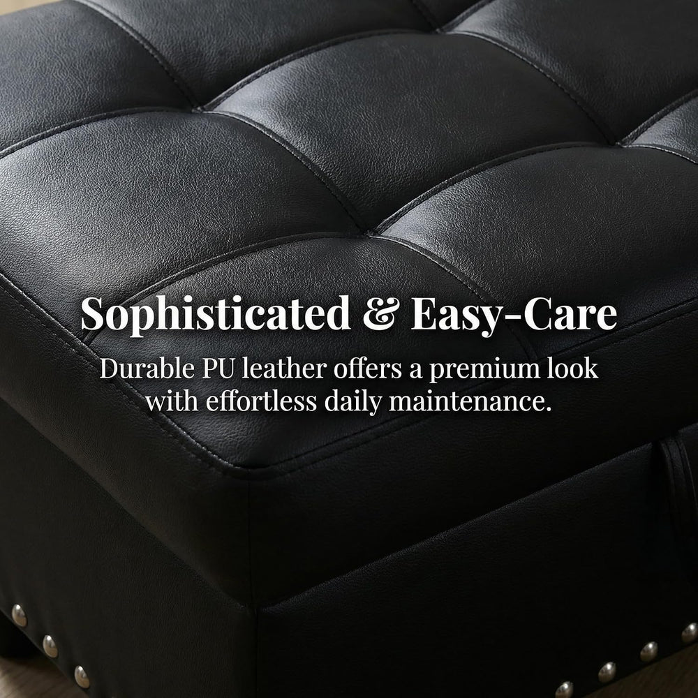 28.5 Inch Storage Ottoman Bench with Hidden Storage, PU Leather Upholstered F...