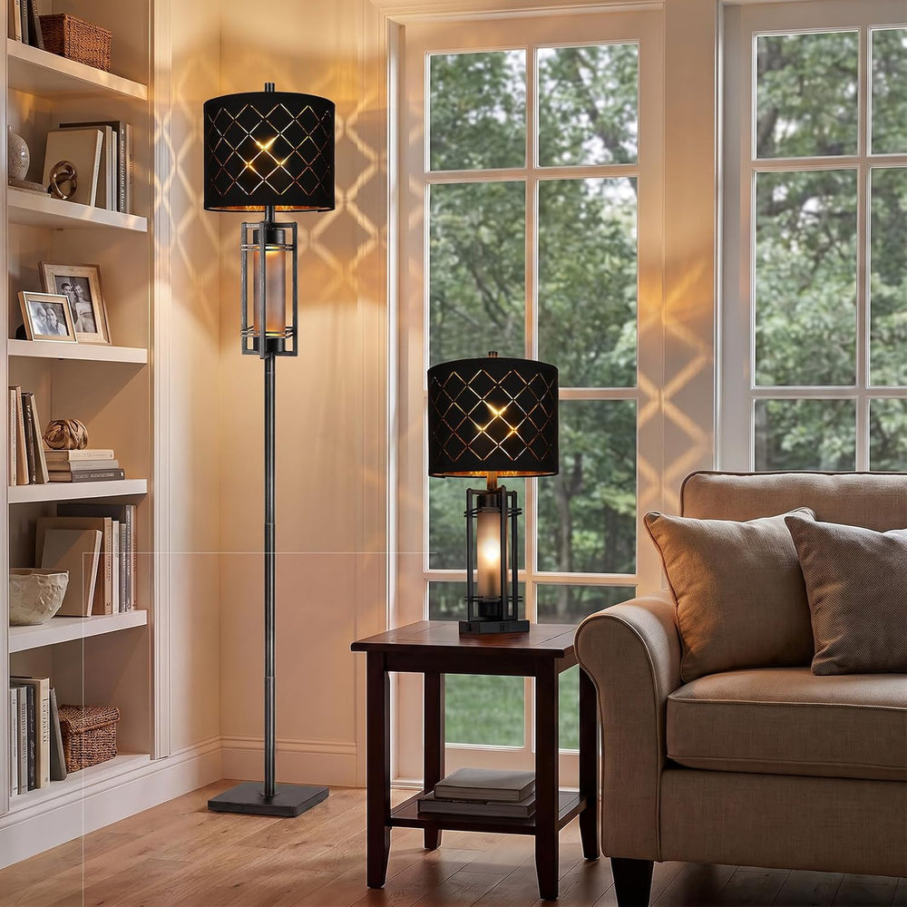 74'' Floor Lamp with Nightlight, Modern Black Tall Standing Lamp,Meta...