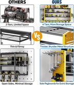 Tomorotec 4-Layer Wall-Mounted Power Tool Storage Rack, Heavy-Duty Steel Drill Organizer with Adjustable Shelves & Side Hooks for Toolbox, Easy Installation Garage & Workshop Storage (Yellow)