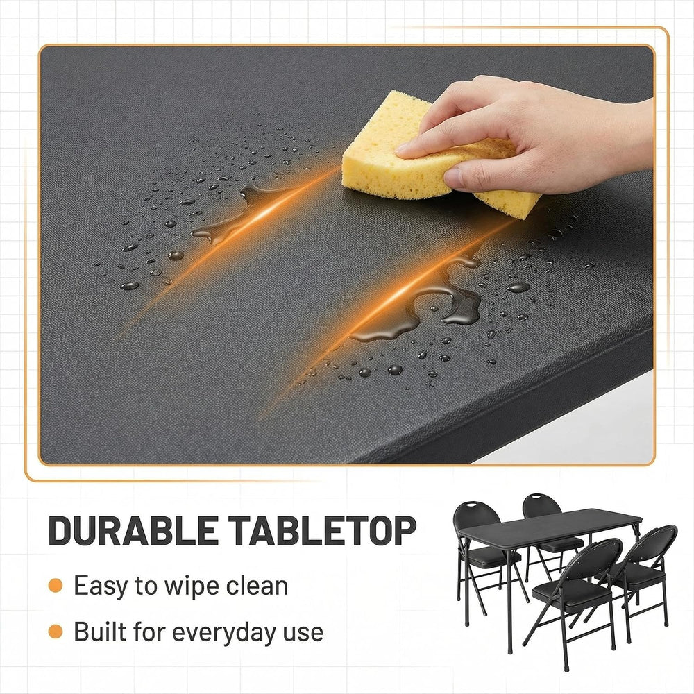 IDEALHOUSE 5 Piece Protable Folding Card Table and Chairs Set, Black | Foldab...