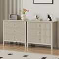 RoyalCraft Large 3 Drawer Dresser Set of 2, Fluted Wood Drawers for Bedroom, Modern Painted 30 inch Wide Nightstand for Bedroom, Entryway, Beige