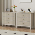 RoyalCraft Large 3 Drawer Dresser Set of 2, Fluted Wood Drawers for Bedroom, Modern Painted 30 inch Wide Nightstand for Bedroom, Entryway, Beige
