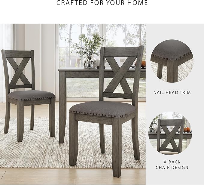 Signature Design by Ashley Caitbrook Rustic 7-Piece Dining Set – Rectangular Table with 6 X-Back Upholstered Chairs, Gray