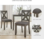 Signature Design by Ashley Caitbrook Rustic 7-Piece Dining Set – Rectangular Table with 6 X-Back Upholstered Chairs, Gray