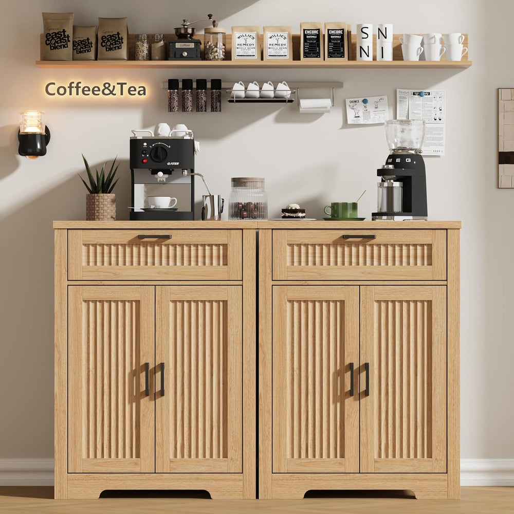 Buffet Cabinet with Storage Drawer, Farmhouse Coffee Bar Table with Storage D...