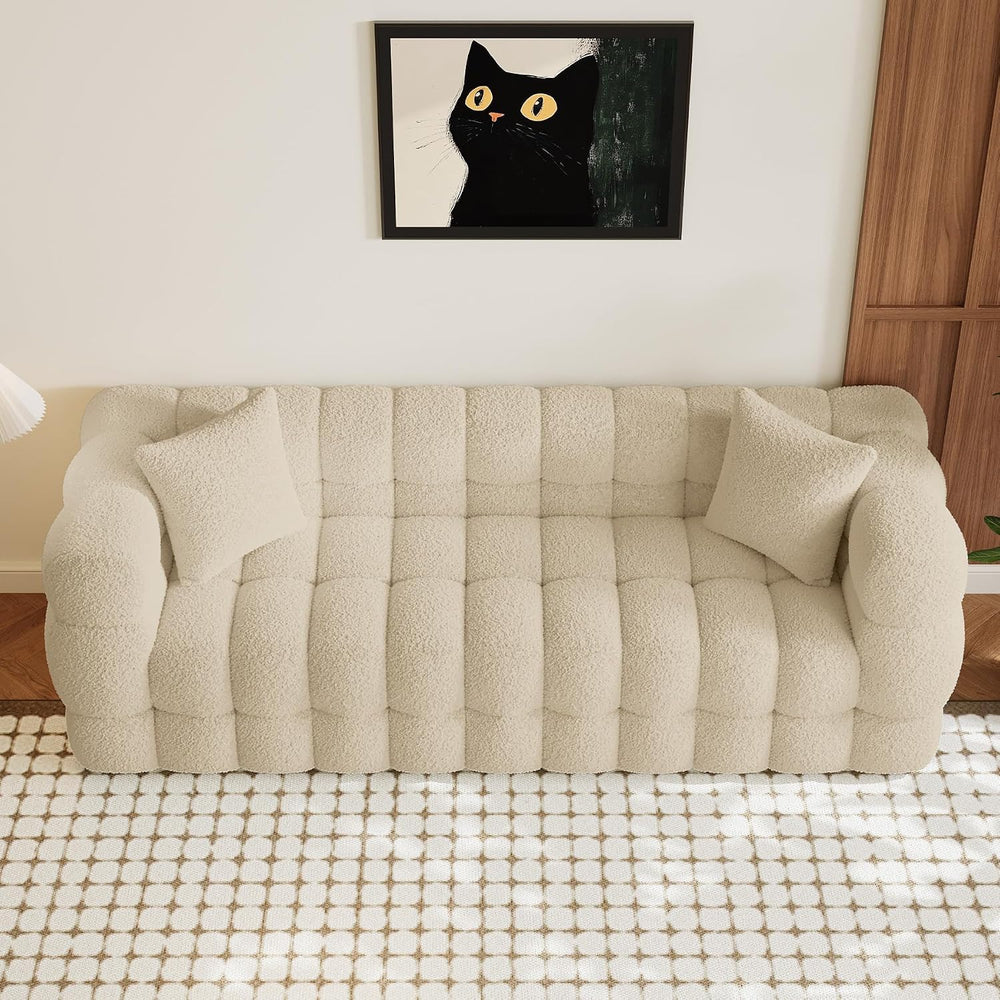 Wrofly Boucle Sofa Couch, 74.8" Comfy Upholstered Sherpa Sofa, Tufted Co...