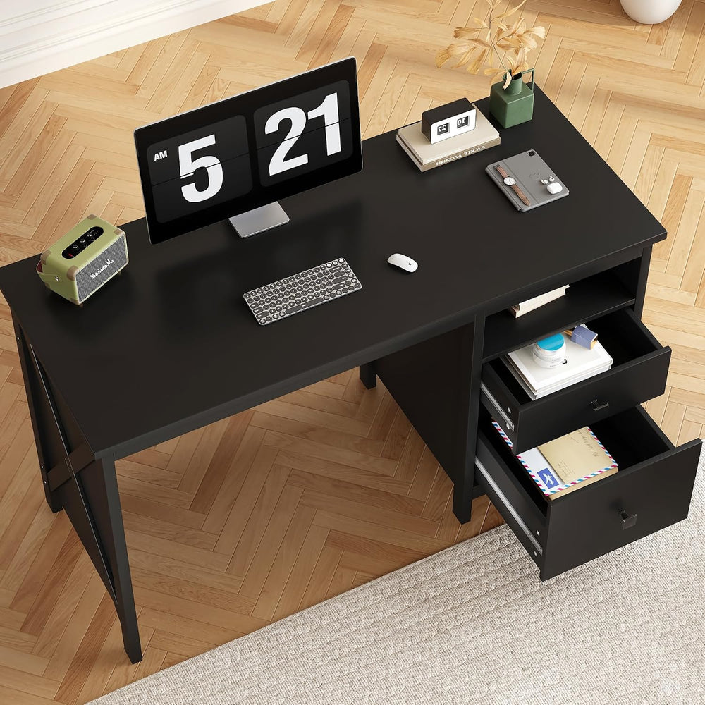 BHG 47.2" Farmhouse Desk with Drawers,Computer Desk for Home Office,Black