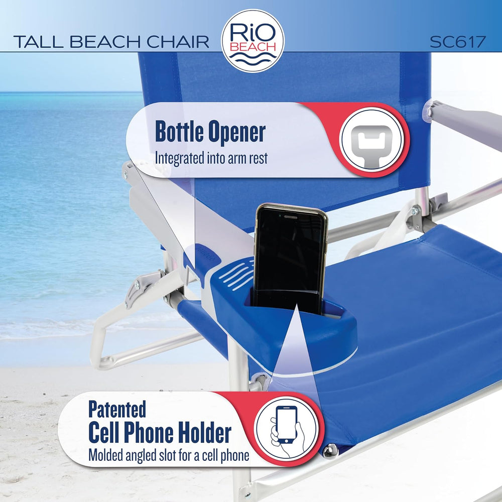 Rio Brands 17" Extended Height 4-Position Folding Beach, Camping, Lawn C...