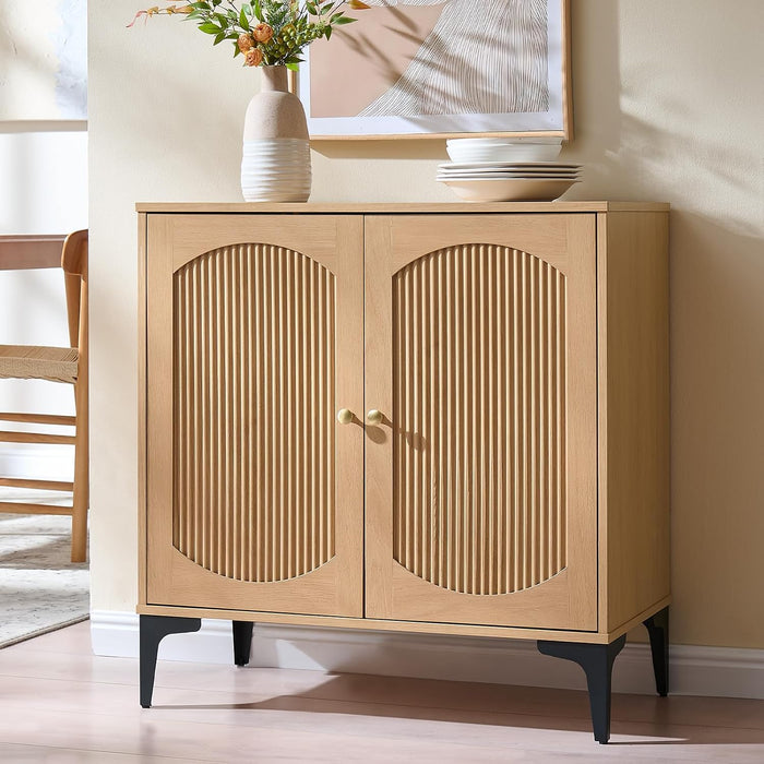 30.9" W Fluted Arched Buffet Cabinet with Storage, Natural Oak