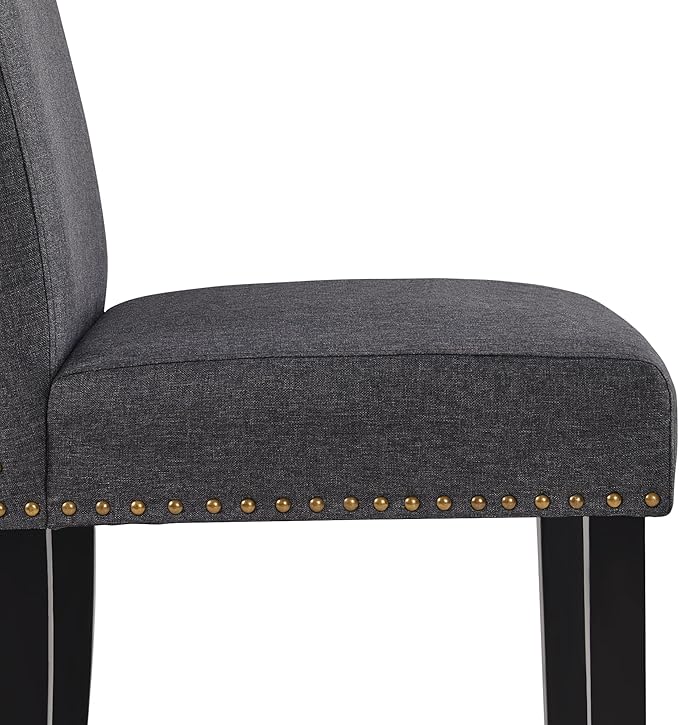 Yaheetech Upholstered Dining Chairs Set of 6, Modern Kitchen Chairs with Nailhead Trims and Solid Wood Legs for Dining Room, Living Room, Restaurant, Fabric Armless Design, Dark Gray