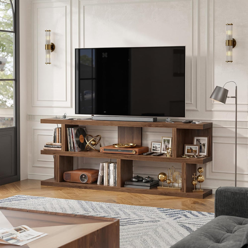 TIQLAB 70.9‘’ Extra Long Sofa Table with Power Outlet&Shelf, Black Walnut...