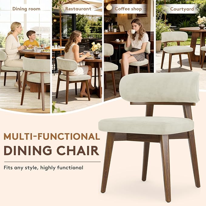 Dining Chairs Set of 2, Modern Upholstered Dining Chairs, Wooden Kitchen Chairs for Dining Room with Ergonomic Curved Backrest
