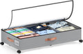 Under Bed Storage with Wheels, 1 Pack Under Bed Storage Container with Dividers & Clear Lids, Under the bed storage Organizer Bins,Underbed Storage with Wheels for Clothes,Toys,Shoes (GREY, 1 Pack)