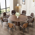 Dining Chairs Set of 8, Mid-Century Modern Upholstered PU Leather Chairs with Walnut Bentwood Back and Metal Legs Adjustable Feet for Kitchen Dining Living Room, Dark Brown Vertical Stripes
