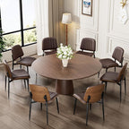 Dining Chairs Set of 6, Mid-Century Modern Upholstered PU Leather Chairs with Walnut Bentwood Back and Metal Legs Adjustable Feet for Kitchen Dining Living Room, Dark Brown Vertical Stripes