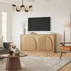 win2win Fluted Sideboard Buffet Cabinet with Storage, 65" Modern Accent Cabinet with Double-Layered Arch Doors, Wood Boho Media TV Console Table Credenza for Living Dining Room Hallway Entryway, Oak