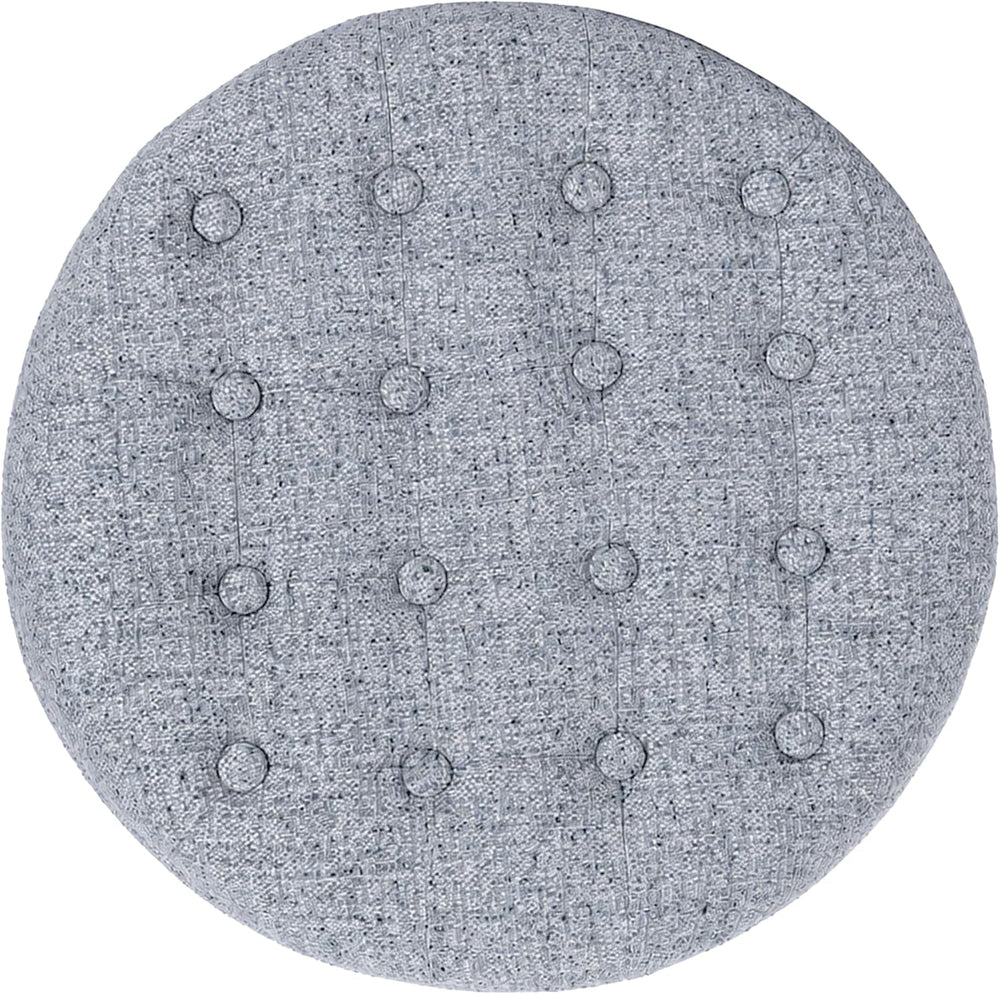 HomePop 19" Button Tufted Round Storage Ottoman - Blue Gray Woven Fabric