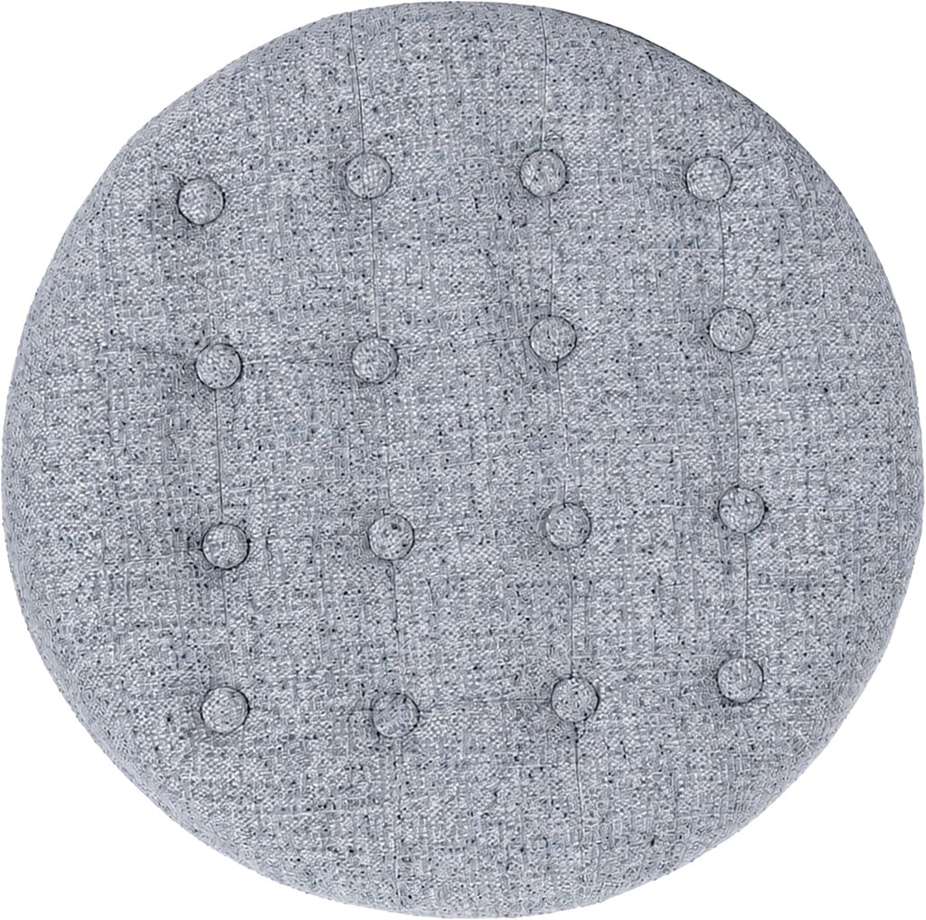 HomePop 19" Button Tufted Round Storage Ottoman - Blue Gray Woven Fabric