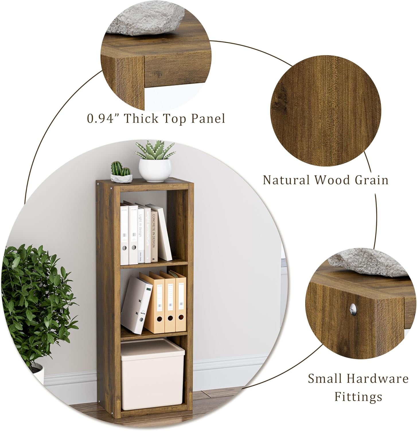 Cube Storage Organizer Bookcase, 3 Tier Decorative 11 inch Open Back Cubical Shelf with Thickened Border, Display Bookshelf for Living Room, Home Office, Sturdy Room (Brown, 3 Cube)
