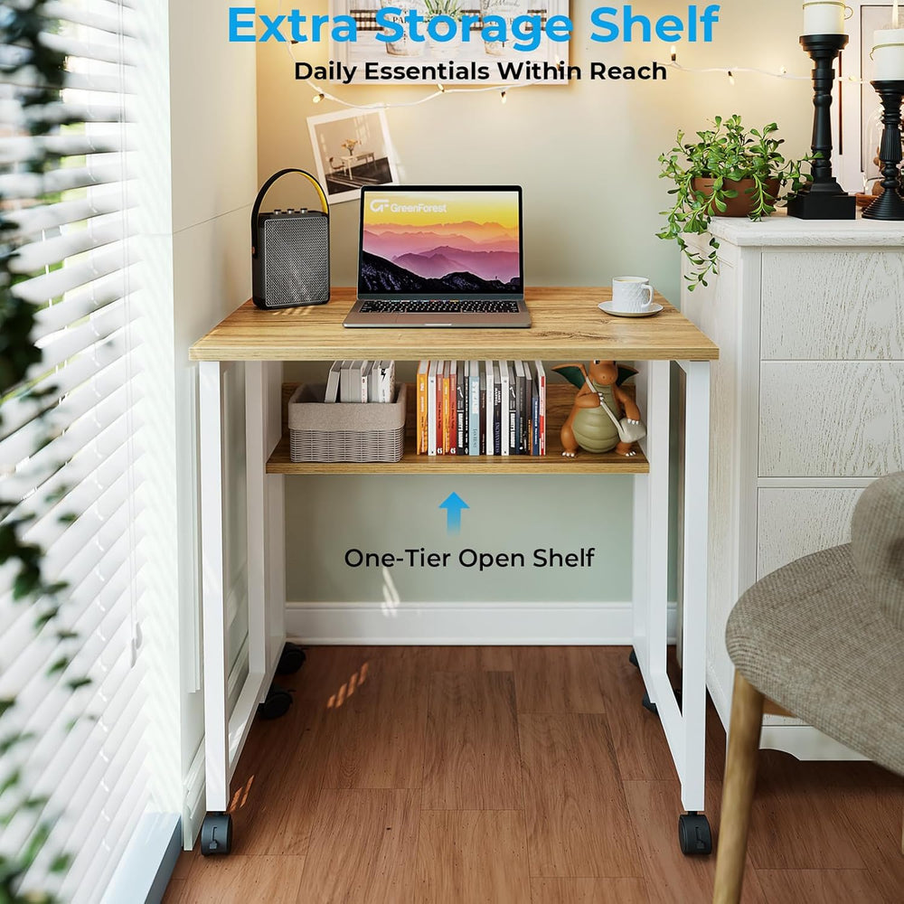 GreenForest Folding Desk with Wheels, 24.8 Inch Compact Rolling Computer Tabl...