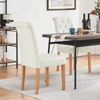 Yaheetech Dining Chairs Set of 2 Fabric Upholstered Dining Room Chairs with Button Tufted High Back and Solid Wood Legs for Kitchen/Living Room/Restaurant, Modern Style, Beige