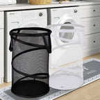 BATTOO 2 Pack Large Collapsible Laundry Basket Foldable Mesh Pop Up Hamper with Handles for Laundry Room, Bathroom, Kids Room, College Dorm, Travel, Storage Organizer Black+White