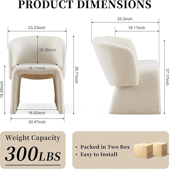 NORDICANA Barrel Dining Room Chairs with Arms, Faux Fur Accent Chairs Set of 2, for Kitchen, Living Room, Upholstered Armchairs, Off-White