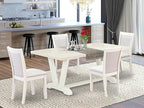 East West Furniture V027MZ001-5 5 Piece Dining Room Furniture Set Includes a Rectangle Dining Table with V-Legs and 4 Cream Linen Fabric Parsons Chairs, 40x72 Inch, Multi-Color