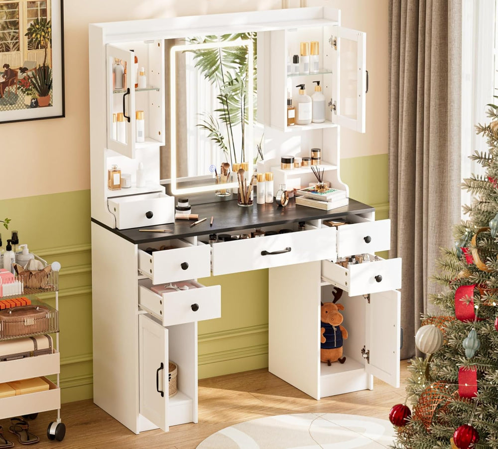 NUNU LAB Large Vanity Desk with Mirror and Lights | 7 Drawers & 4 Cabinet...