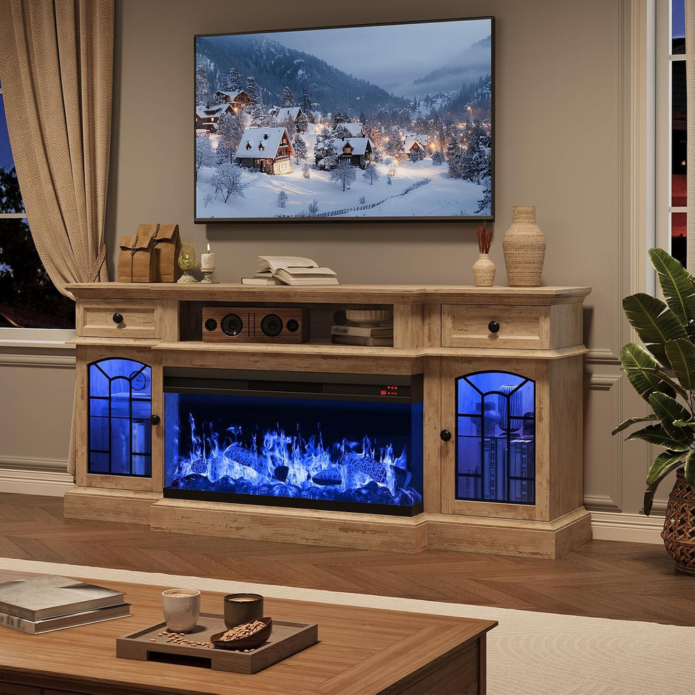 QUW 70" Farmhouse Fireplace TV Stand for TVs up to 80", Entertainme...