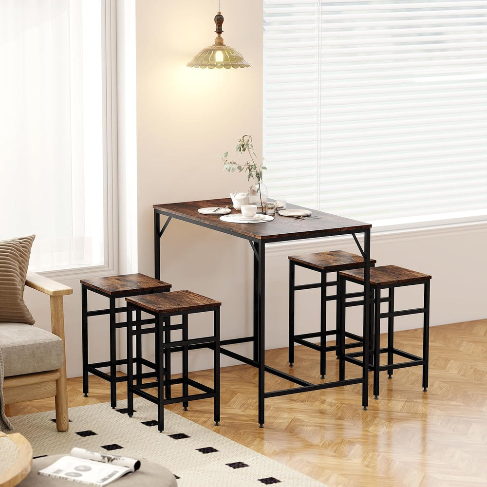 HOMCOM 5-Piece Industrial Dining Table Set, Bar Table Chair Set Black/Brown |...