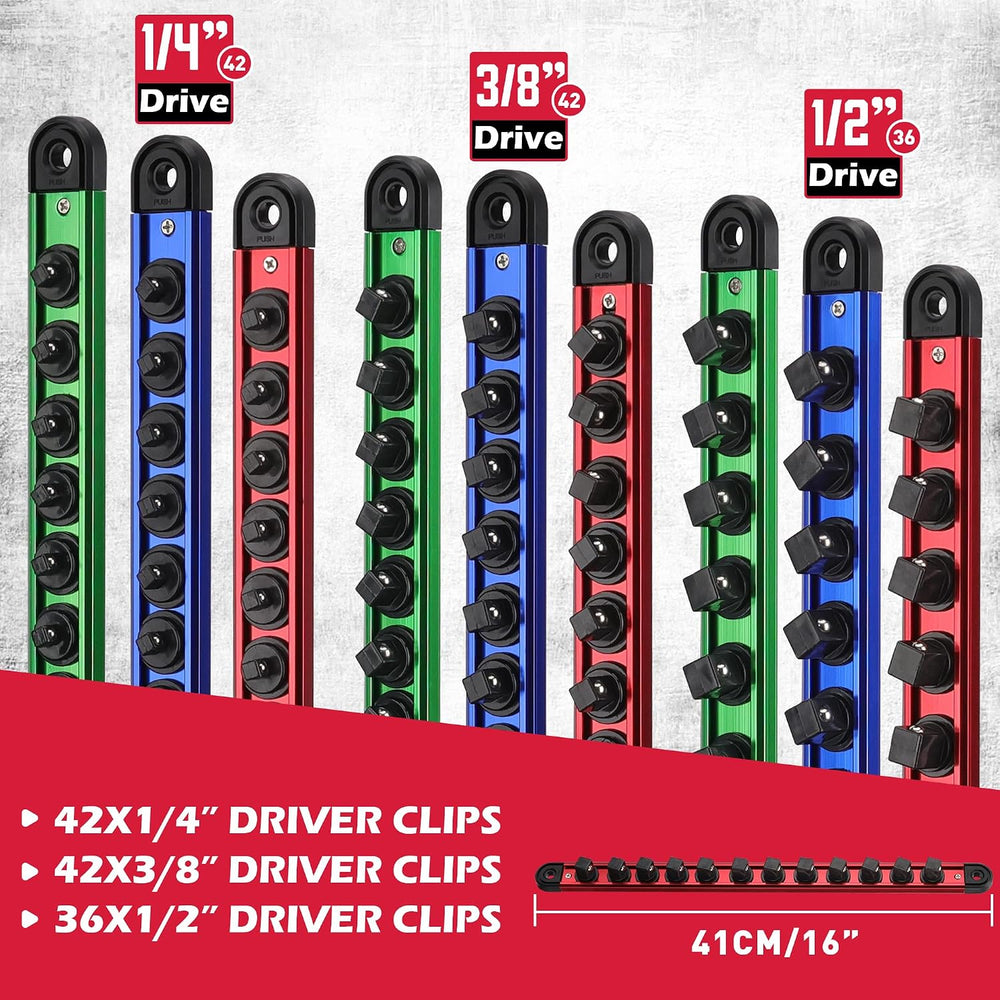 Magnetic Socket Holder Organizer Set: 9-Piece Detachable 1/4, 3/8, 1/2 Socket...