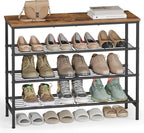 VASAGLE Shoe Rack, Shoe Storage Rack for Closet, Entryway, Living Room, Free Standing Metal Organizer Shelf, 4 Tiers, 11.8 x 29.5 x 27.2 Inches, for 12–16 Pairs, Rustic Brown and Ink Black ULBS049KD01